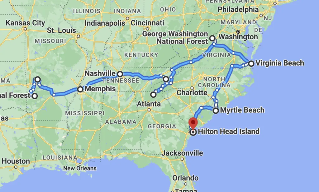 road trip routes south